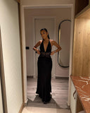 Elara Halter Satin Lace Open Back Maxi Dress