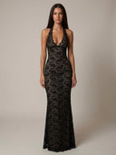 Elara Lace Deep V Maxi Dress Cocktail