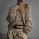 Elara Oversized Cozy Fluffy V-Neck Knit Cardigan