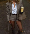 Elara Plaid Belted Blazer Suit Shorts Set