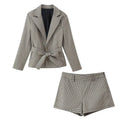 Elara Plaid Belted Blazer Suit Shorts Set