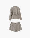 Elara Plaid Belted Blazer Suit Shorts Set
