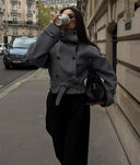 Elara Stand Collar Short Belted Trench Coat