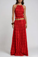 Elara Textured Halter Top Maxi Skirt Set