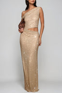 Elaris Diamante One Shoulder Cut Out Maxi Dress