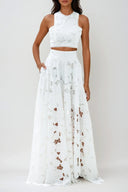Elira Lace Sleeveless Flower Cutout Maxi Skirt Set