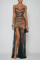 Elira Lace Slit Maxi Dress Spaghetti Strap