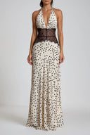 Elira Lace Waist Polka Dot Halter Maxi Dress