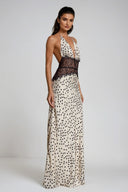 Elira Lace Waist Polka Dot Halter Maxi Dress