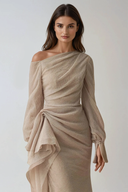 Elora Asymmetric Draped Formal Maxi Dress