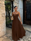 Elora Halter Neck Pleated Midi Occasion Dress