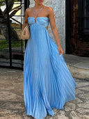 Elora Halter Neck Pleated Midi Occasion Dress