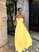 Elora Halter Neck Pleated Midi Occasion Dress