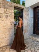 Elora Halter Neck Pleated Midi Occasion Dress