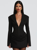 Eloria Chic Tailored Deep V Blazer Mini Dress