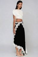 Elowen Asymmetrical Satin Lace Maxi Dress Cutout
