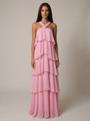 Elowira Ruffle Flowing Halter Maxi Dress