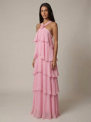 Elowira Ruffle Flowing Halter Maxi Dress