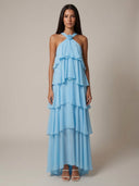 Elowira Ruffle Flowing Halter Maxi Dress