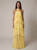 Elowira Ruffle Flowing Halter Maxi Dress