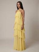 Elowira Ruffle Flowing Halter Maxi Dress