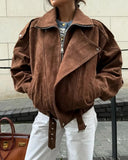 Elowira Suede Biker Jacket Women Oversized Fit