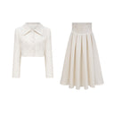 Elvara Faux Pearl Jacket & Pleated Skirt Set