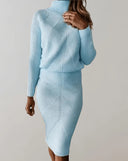 Elvara Knit Turtleneck Sweater Two-Piece Ribbed Skirt Set