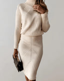 Elvara Knit Turtleneck Sweater Two-Piece Ribbed Skirt Set