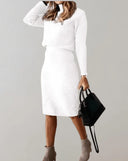 Elvara Knit Turtleneck Sweater Two-Piece Ribbed Skirt Set