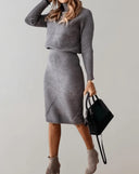 Elvara Knit Turtleneck Sweater Two-Piece Ribbed Skirt Set