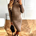 Elvara Knit Turtleneck Sweater Two-Piece Ribbed Skirt Set