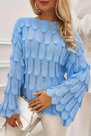 Feather Hollow Loose Bell Sleeve Knit Sweater