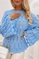 Feather Hollow Loose Bell Sleeve Knit Sweater