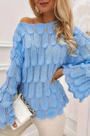 Feather Hollow Loose Bell Sleeve Knit Sweater