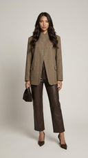 Heliora Structured Plaid Stand Neck Blazer