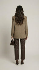 Heliora Structured Plaid Stand Neck Blazer