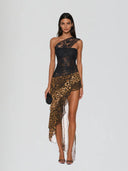 Isla One Shoulder Lace Leopard Maxi Dress