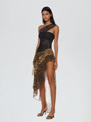 Isla One Shoulder Lace Leopard Maxi Dress