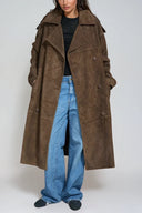 Isla Single Breasted Long Lace Up Suede Coat