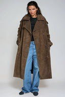 Isla Single Breasted Long Lace Up Suede Coat
