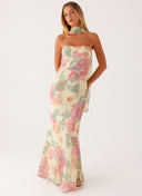 Kaia Strapless Floral Maxi Dress Scarf Detail