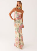 Kaia Strapless Floral Maxi Dress Scarf Detail