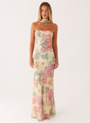 Kaia Strapless Floral Maxi Dress Scarf Detail
