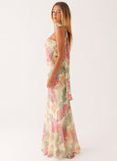 Kaia Strapless Floral Maxi Dress Scarf Detail