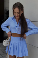 Mariselle Pinstripe Shirt & Pleated Skirt Set