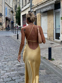 Noelle Glam Satin Evening Maxi Dress