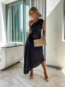Noelle Statement Pleated Formal Midi Dress