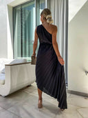 Noelle Statement Pleated Formal Midi Dress
