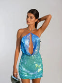 Noosa Ocean Glow Sequin Cut Out Mini Dress